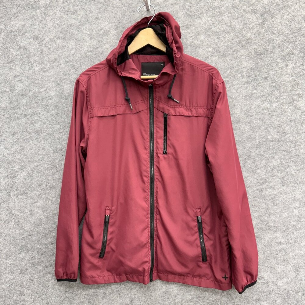 TAVIK Windbreaker Jacket Rain Coat Men’s Full Zip Hooded Pockets, Red, M